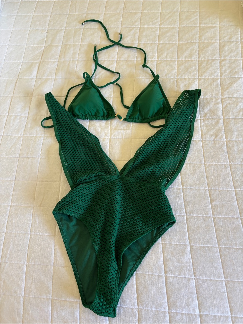 Women’s Emerald Green Triangle Bikini & One-Piece Set